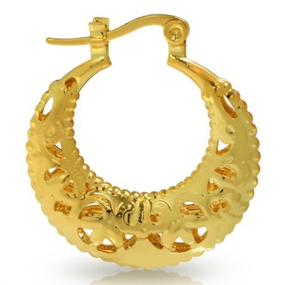 💫14k 💫Yellow Gold Overlay Moon Clasp Earrings - Picture 1 of 11